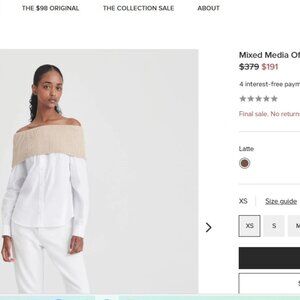 NAADAM ! Mixed Media Off The Shoulder Top ( XS)